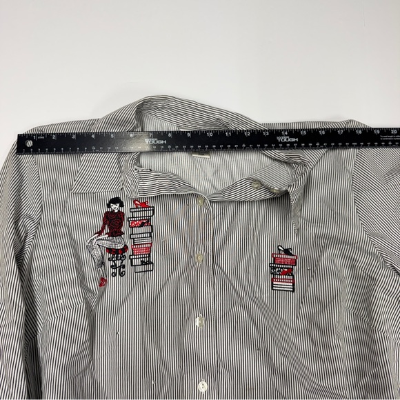 Allison Daley Women's Embroidered Black & White Striped Button-Up Shirt - Picture 8 of 10